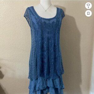 Women's Lisa D Paris Blue Lace Tunic Size 2